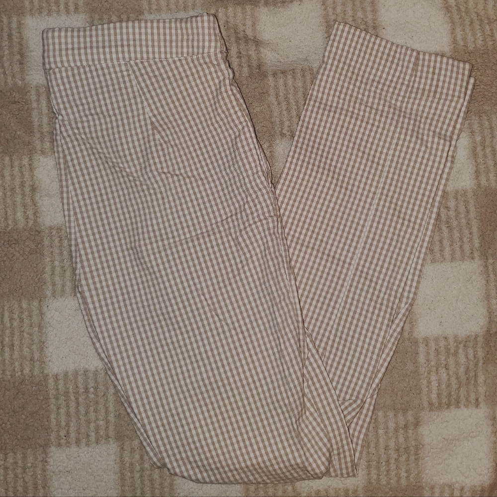 5 for $25 | Nicole Miller Tan Gingham Pull On Ankle Pants